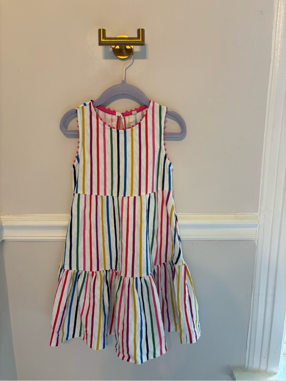 Mini Boden Rainbow Stripe Tiered Dress